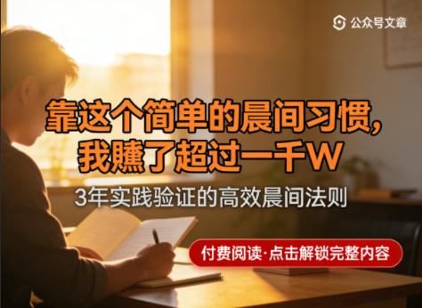 某公众号付费文章:靠这个简单的晨间习惯,我賺了超过一千W-宇文网创