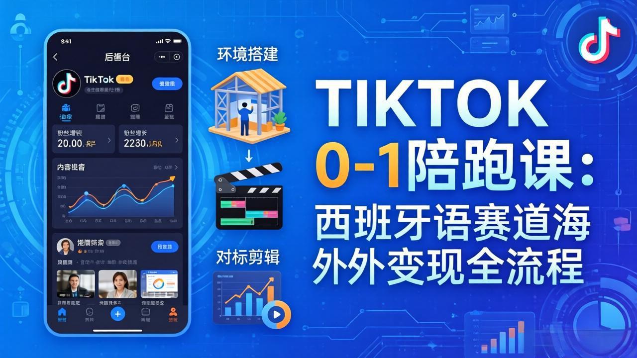 （17908期）TIKTOK 0-1 陪跑课：从环境搭建到刷对标剪辑，西班牙语赛道海外变现全流程-宇文网创