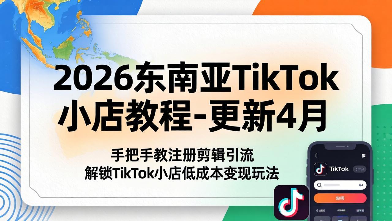 （18180期）2026东南亚TikTok小店教程-更新4月，手把手教注册剪辑引流，解锁TikTok小店低成本变现玩法-宇文网创
