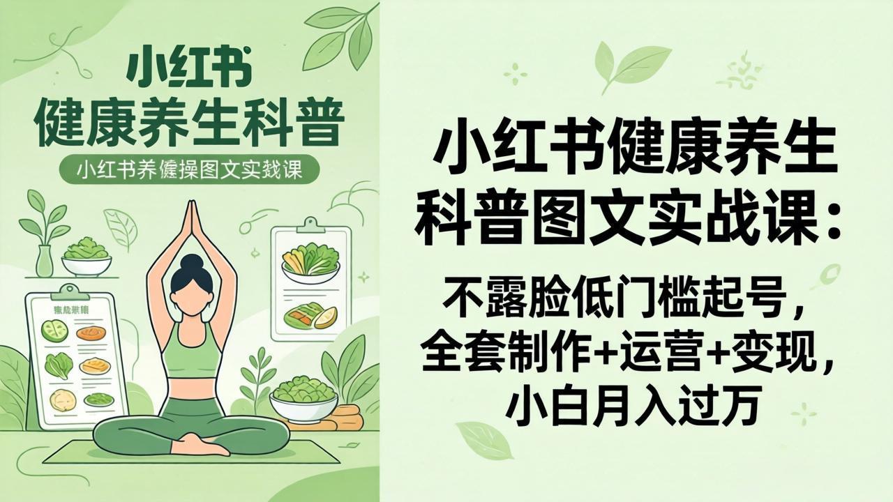 (18033期)2026小红书健康养生科普图文实战课:不露脸低门槛起号,全套制作+运营+变现,小白月入过万-宇文网创