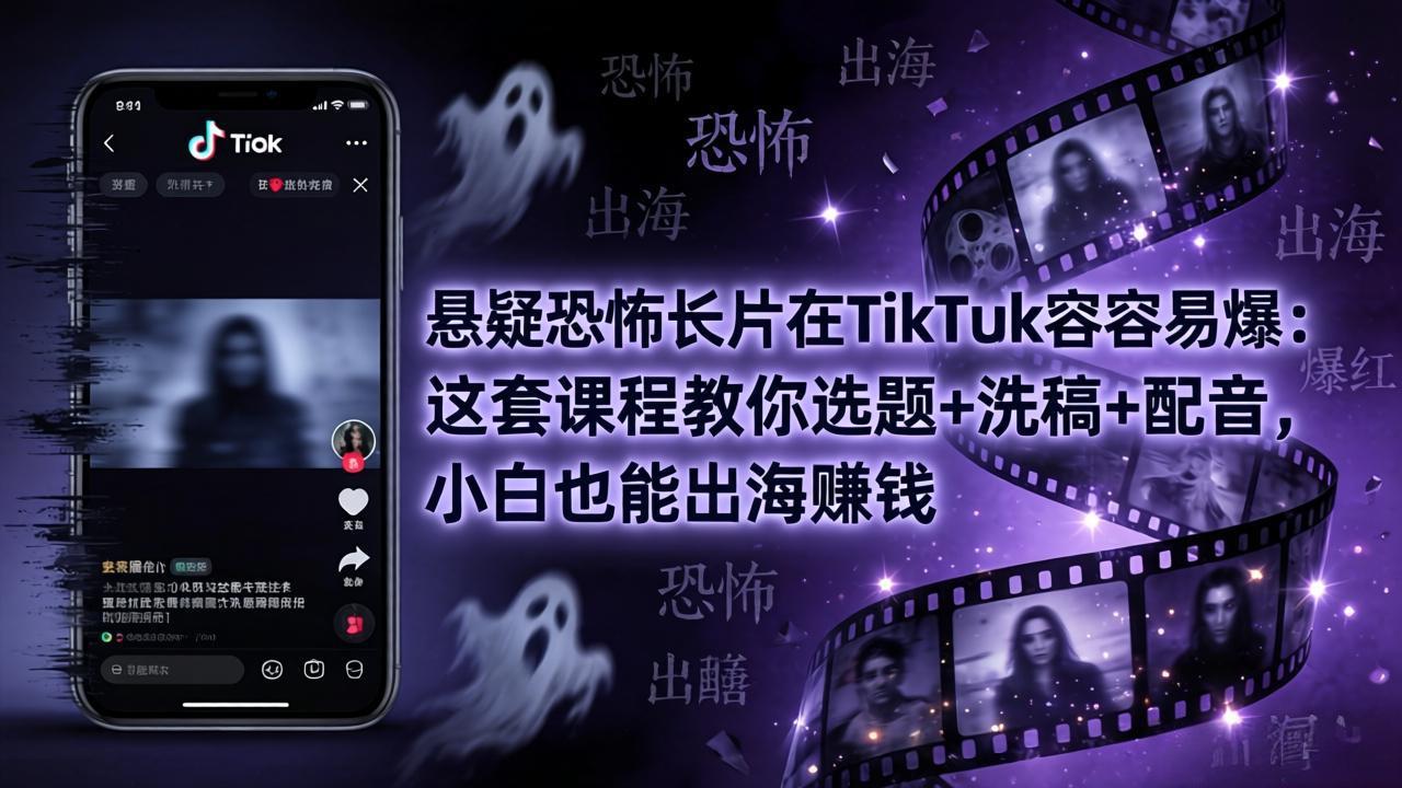 （18220期）悬疑恐怖长片在TikTok最容易爆：这套课程教你选题+洗稿+配音，小白也能出海赚钱-宇文网创