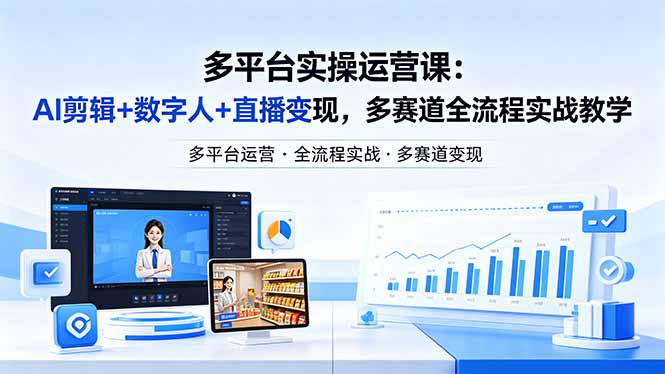 （18193期）某团队多平台实操运营课-更新26年4月25：AI剪辑+数字人+直播变现，多赛道全流程实战教学-宇文网创