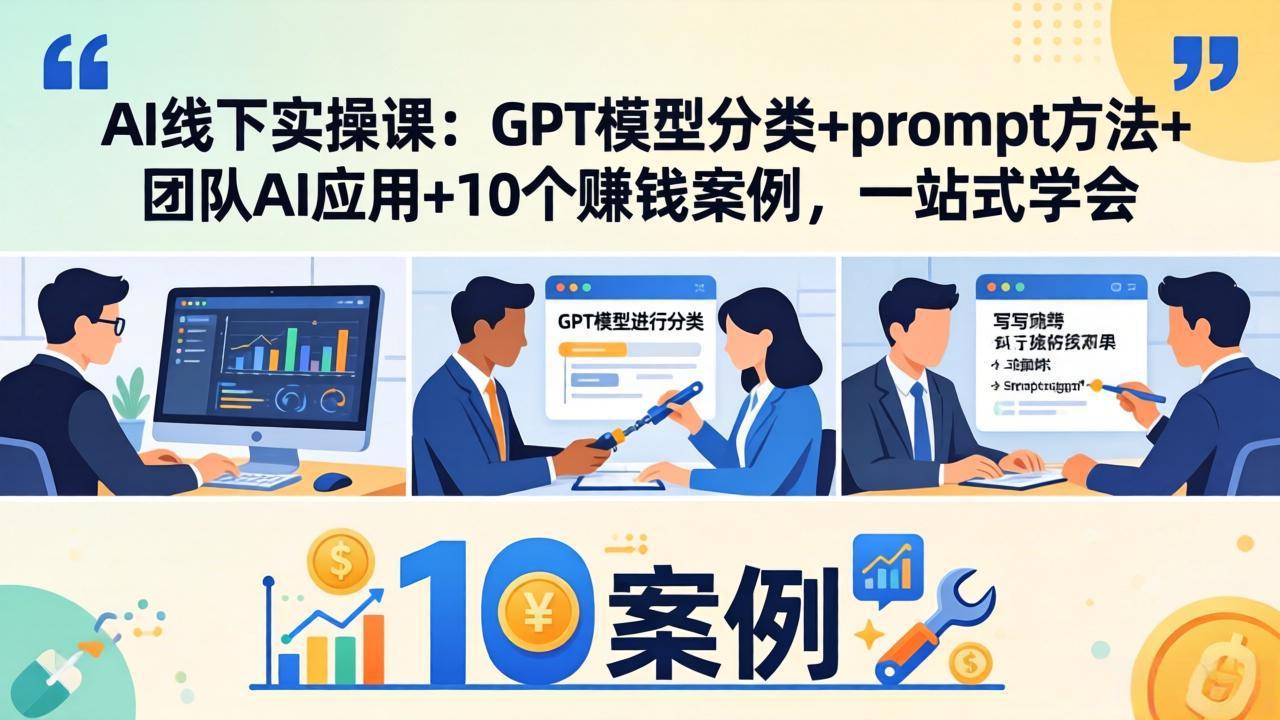 （18017期）AI线下实操课：GPT模型分类+prompt方法+团队AI应用+10个赚钱案例，一站式学会-宇文网创