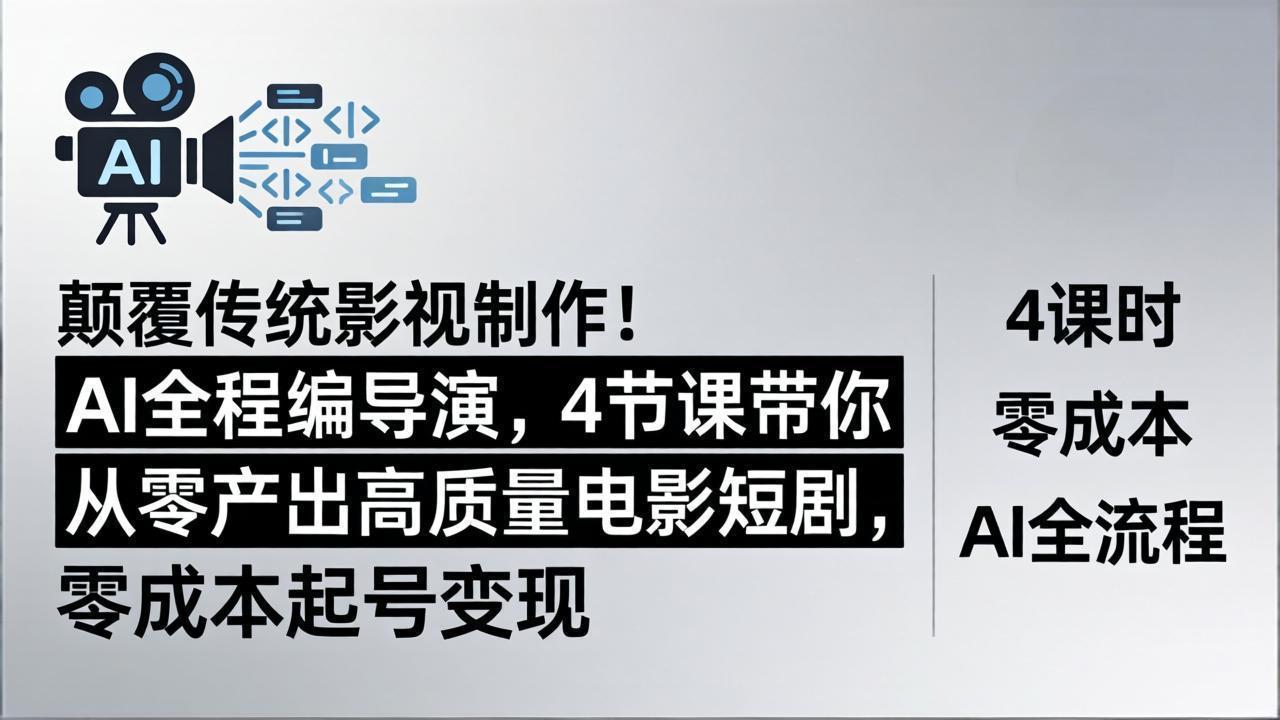 （18134期）颠覆传统影视制作！AI全程编导演，4节课带你从零产出高质量电影短剧，零成本起号变现-宇文网创