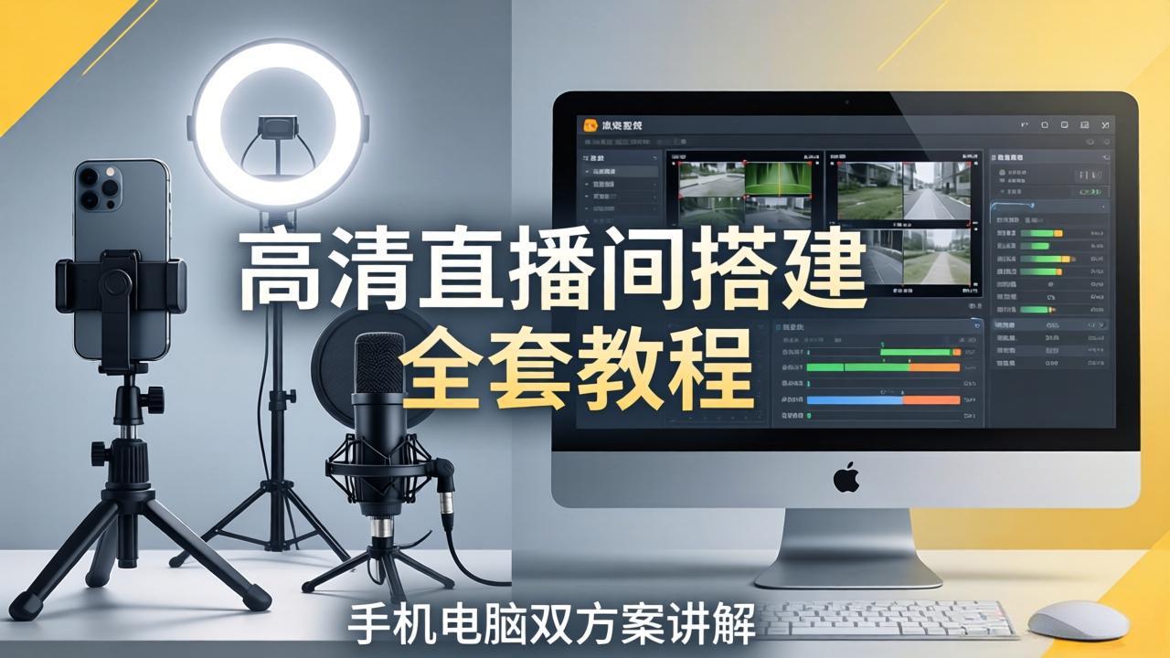 （18104期）高清直播间搭建全套教程，手机电脑双方案讲解，设备选型调试多机位实操教学-宇文网创