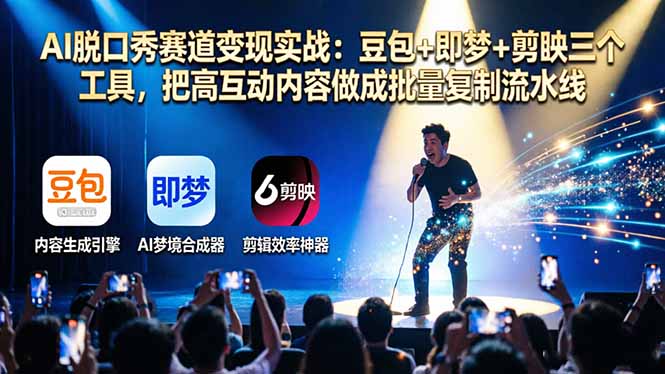 （17990期）AI脱口秀赛道变现实战：豆包+即梦+剪映三个工具，把高互动内容做成批量复制流水线-宇文网创