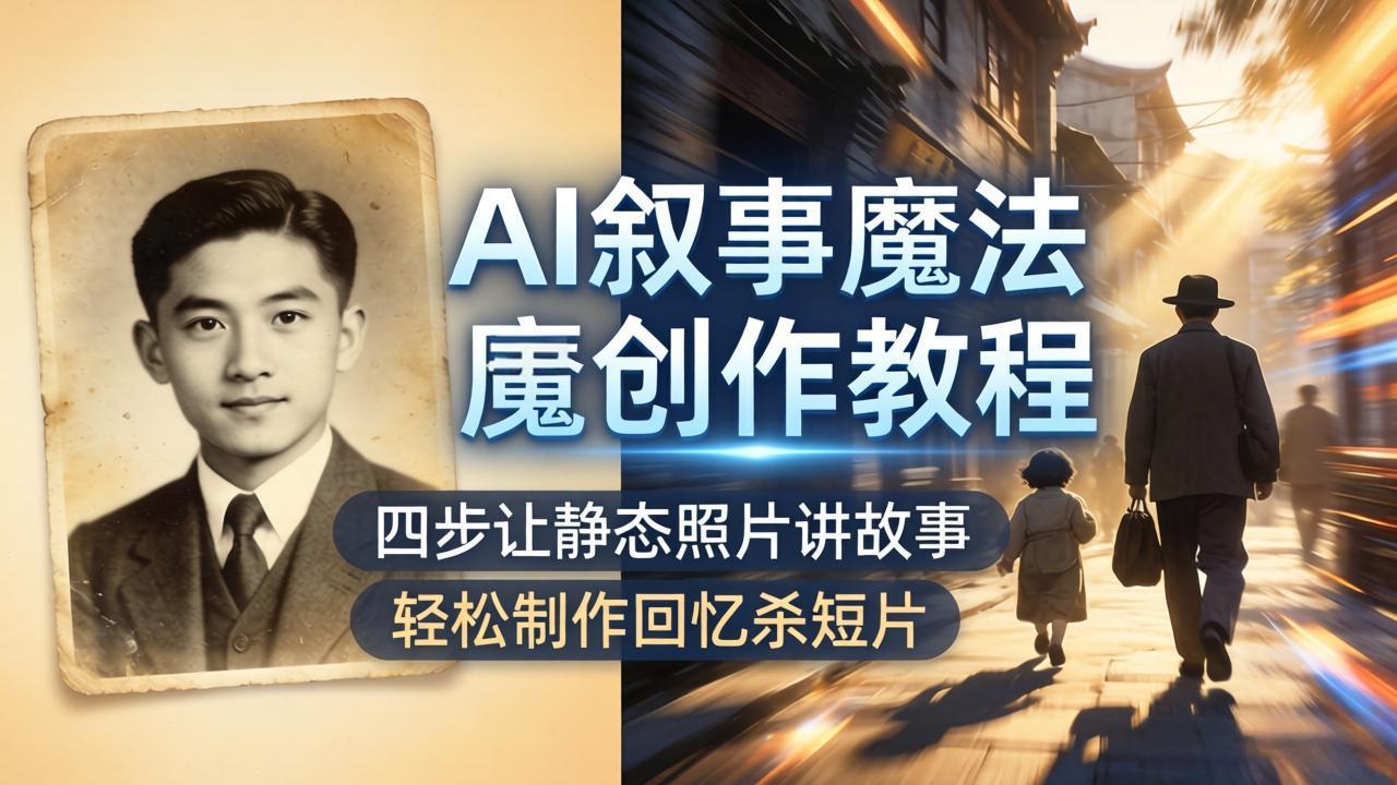 （18208期）AI叙事魔法创作教程，四步让静态照片讲故事，老照片修复加动态特效，轻松制作回忆杀短片-宇文网创