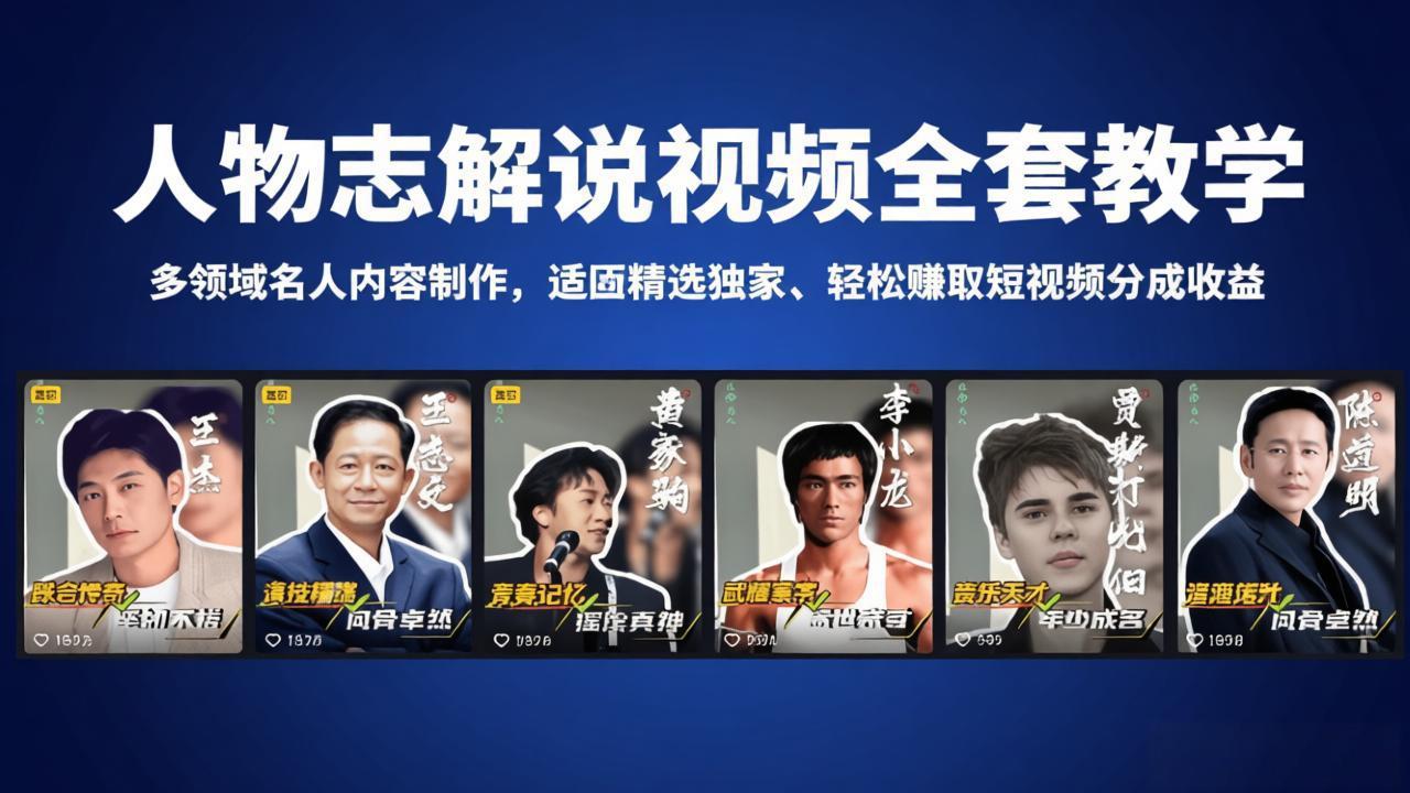 （18205期）人物志解说视频全套教学，多领域名人内容制作，适配精选独家，轻松赚取短视频分成收益-宇文网创