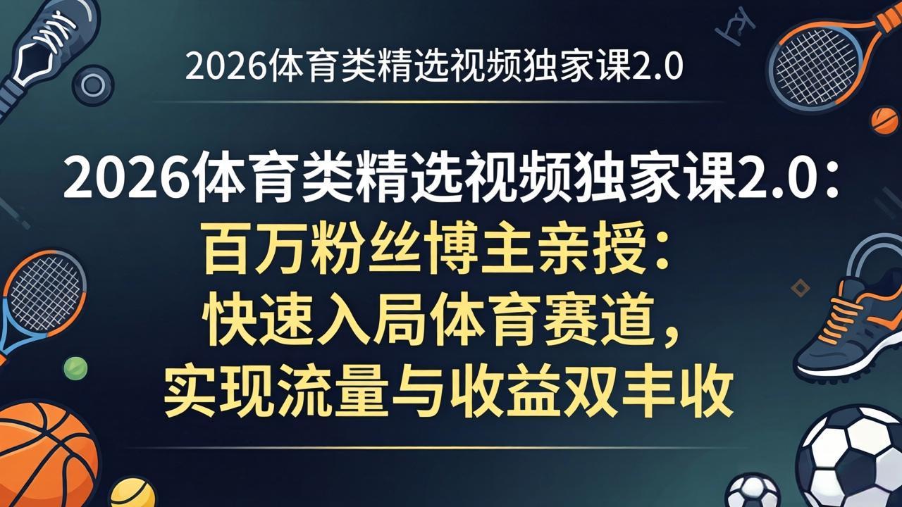 （17991期）2026体育类精选视频独家课2.0：百万粉丝博主亲授：快速入局体育赛道，实现流量与收益双丰收-宇文网创