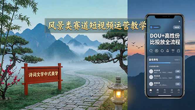 （17992期）风景类赛道短视频运营教学：诗词文学中式美学，新号养号对标账号定位，DOU+高性价比投放全流程-宇文网创