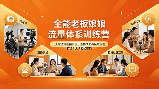 （18187期）全能老板娘流量体系训练营，三天吃透短视频引流、直播成交与私域运营，打造个人IP轻松变现-宇文网创