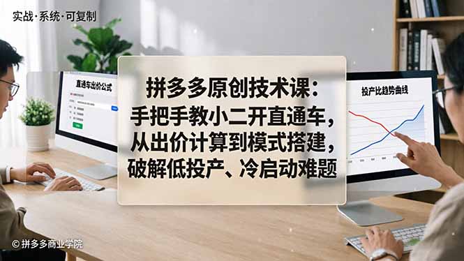 （18159期）拼多多原创技术课：手把手教小二开直通车，从出价计算到模式搭建，破解低投产、冷启动难题-宇文网创