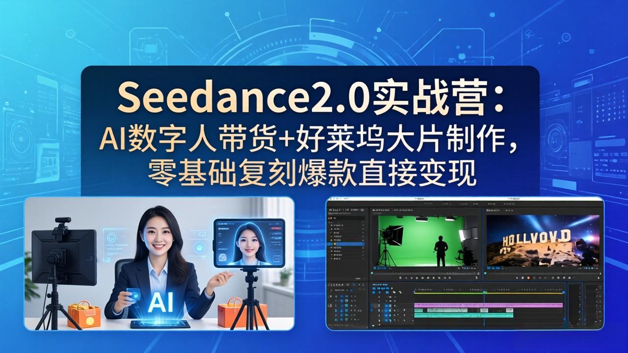 （18238期）Seedance2.0实战营：AI数字人带货+好莱坞大片制作，零基础复刻爆款直接变现-宇文网创