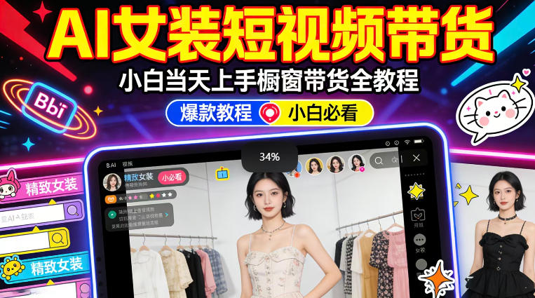 AI女装短视频橱窗带货：小白零门槛当天上手，高佣金爆款轻松賺！-宇文网创