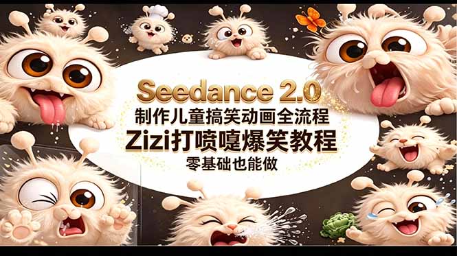（18211期）Seedance 2.0 制作儿童搞笑动画全流程Zizi打喷嚏爆笑教程｜零基础也能做-宇文网创