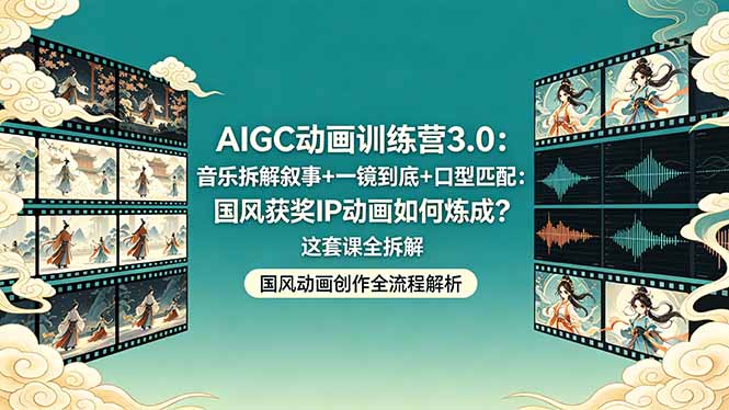 （18244期）AIGC动画训练营3.0：音乐拆解叙事+一镜到底+口型匹配：国风获奖IP动画如何炼成？这套课全拆解-宇文网创