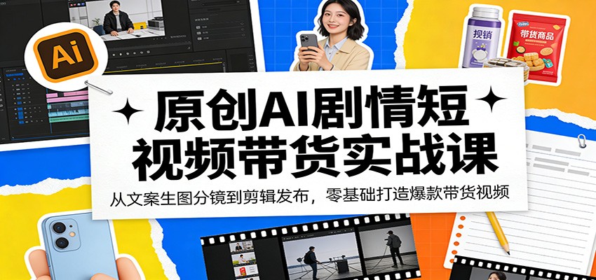 原创AI剧情短视频带货实战课：从文案生图分镜到剪辑发布，零基础打造爆款带货视频-宇文网创