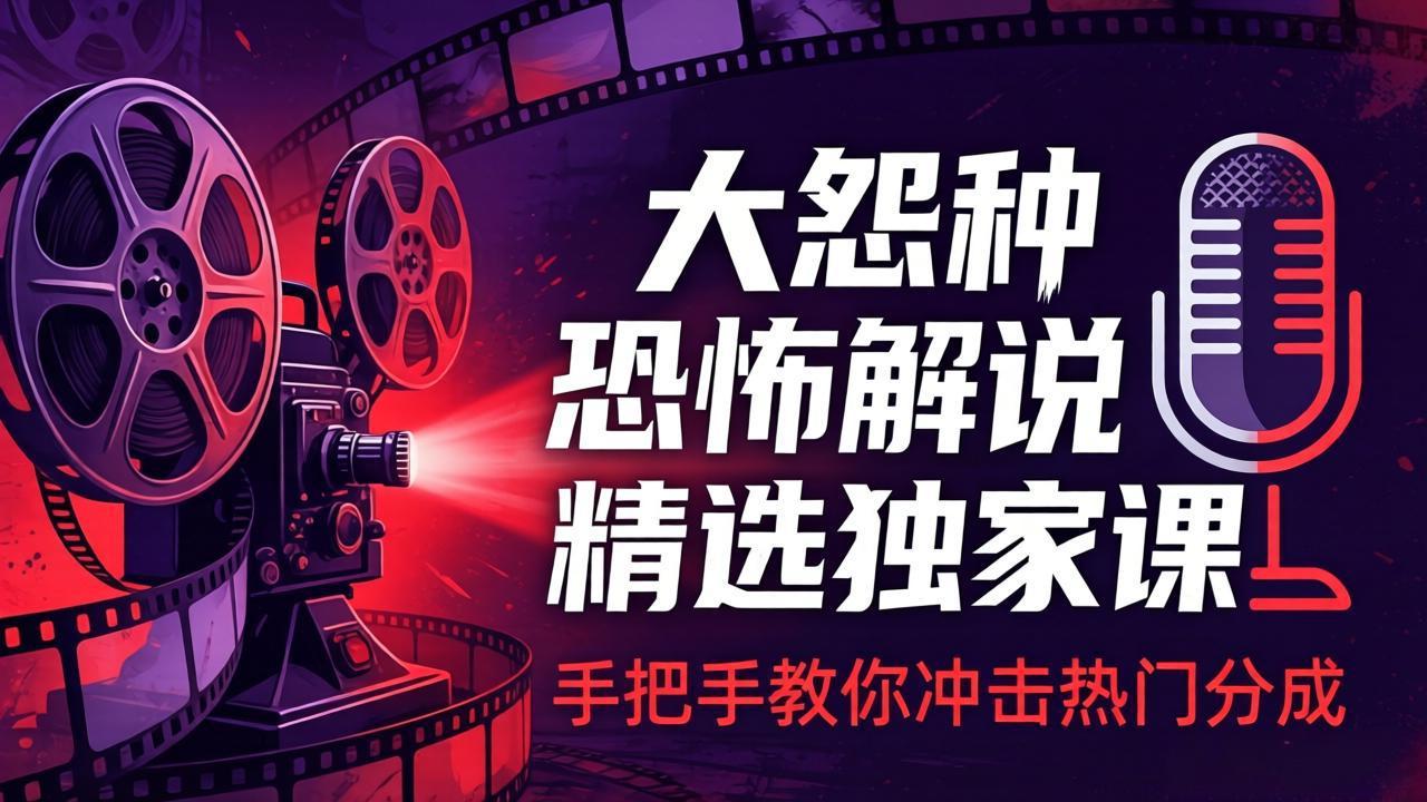 （17920期）大怨种恐怖解说精选独家课：电影下载+文案配音+片头封面，手把手教你冲击热门分成-宇文网创