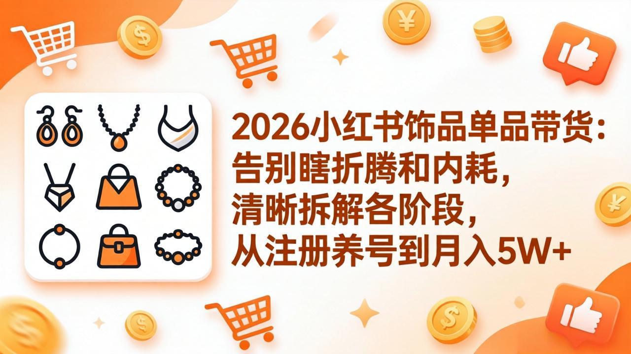 （17861期）2026小红书饰品单品带货：告别瞎折腾和内耗，清晰拆解各阶段，从注册养号到月入5W+-宇文网创