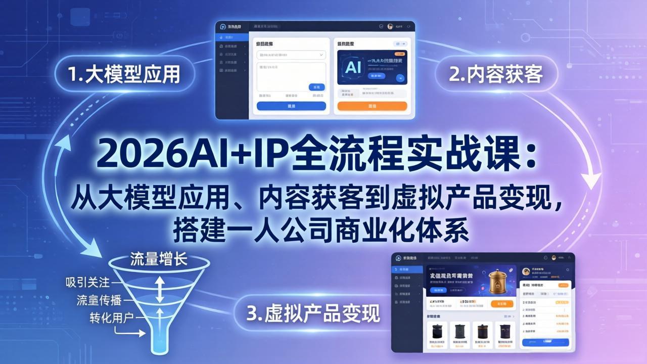 （17863期）2026AI+IP全流程实战课：从大模型应用、内容获客到虚拟产品变现，搭建一人公司商业化体系-宇文网创