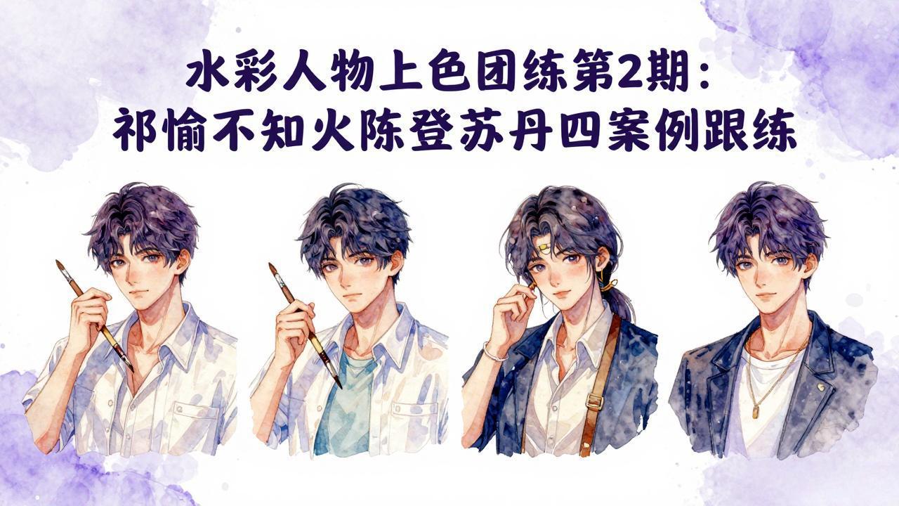 （17954期）水彩人物上色团练第2期：祁煜不知火陈登苏丹四案例跟练，手把手提升绘画能力-宇文网创