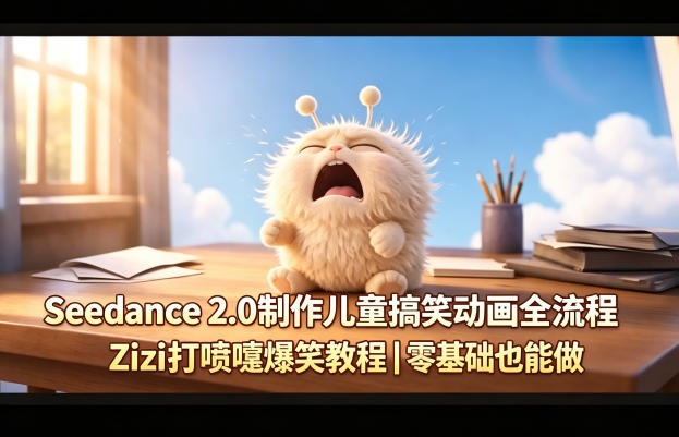 Seedance 2.0制作儿童搞笑动画全流程Zizi打喷嚏爆笑教程｜零基础也能做-宇文网创