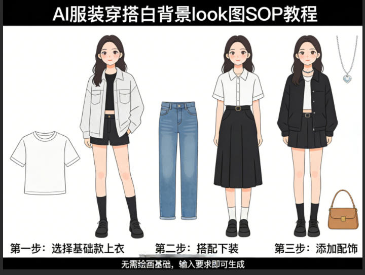 AI服装穿搭白背景look图SOP教程，不用会画画，提几句具体要求，AI就能还你一个奇迹-宇文网创