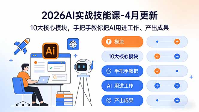 (17941期)2026AI实战技能课-4月更新:10大核心模块,手把手教你把AI用进工作、产出成果-宇文网创