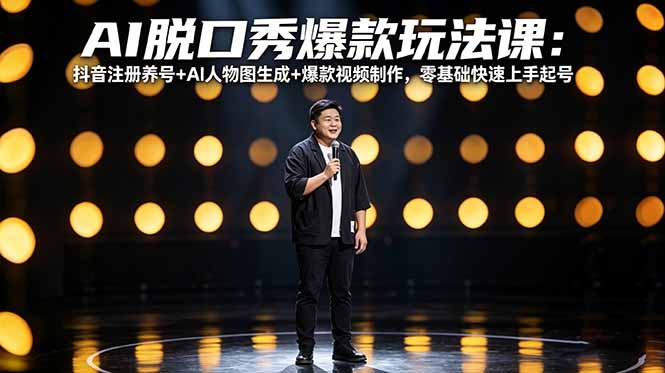 (18012期)AI脱口秀爆款玩法课:抖音注册养号+AI人物图生成+爆款视频制作,零基础快速上手起号-宇文网创