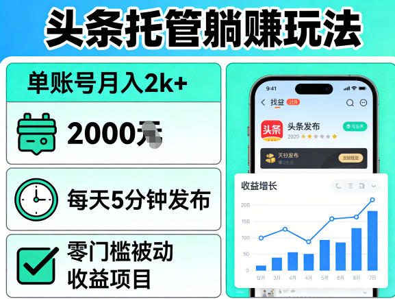 头条托管躺賺玩法,单账号月入2k+,每天5分钟发布即可,零门槛被动收益项目【揭秘】-宇文网创