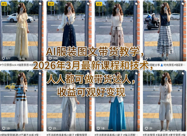 AI服装图文带货教学，2026年3月最新课程和技术，人人都可做带货达人，收益可观好变现-宇文网创