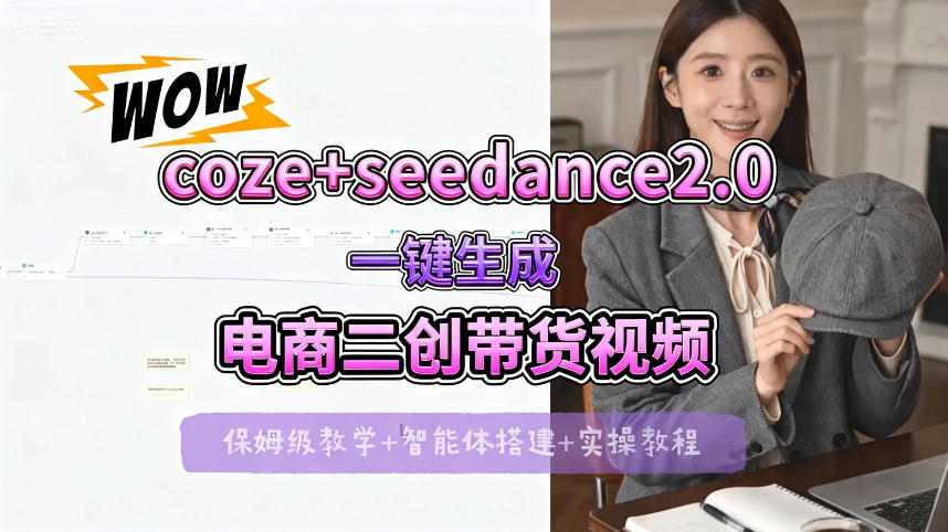 【Coze工作流搭建实操教程】seedance2.0+coze一键生成电商二创带货视频，全流程保姆级教学-宇文网创