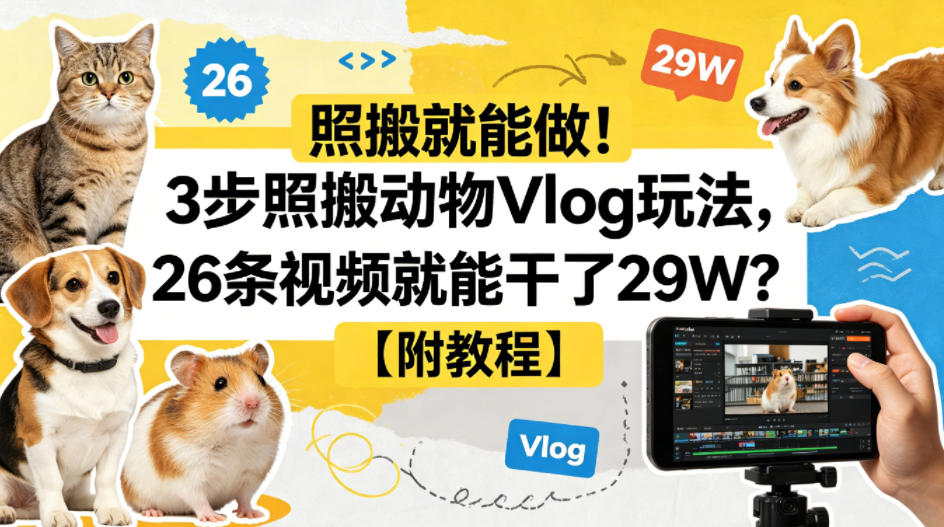 照搬就能做！3步照搬动物Vlog玩法，26条视频就能干了29W？【附教程】【赠coze一键生成工作流】-宇文网创