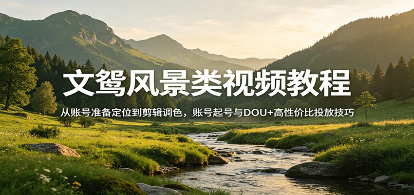 文鸳风景类视频教程:从账号准备定位到剪辑调色,账号起号与DOU+高性价比投放技巧-宇文网创