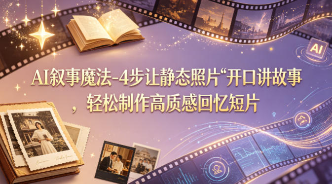 AI叙事魔法-4步让静态照片“开口讲故事”，轻松制作高质感回忆短片-宇文网创