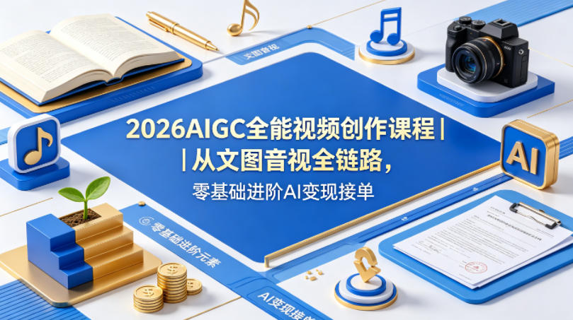 2026AIGC全能视频创作课程｜从文图音视全链路，零基础进阶AI变现接单-宇文网创