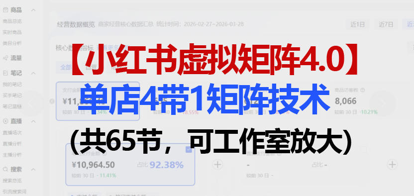 小红书虚拟矩阵4.0技术:单店4带1矩阵(共65节,可工作室放大)-宇文网创