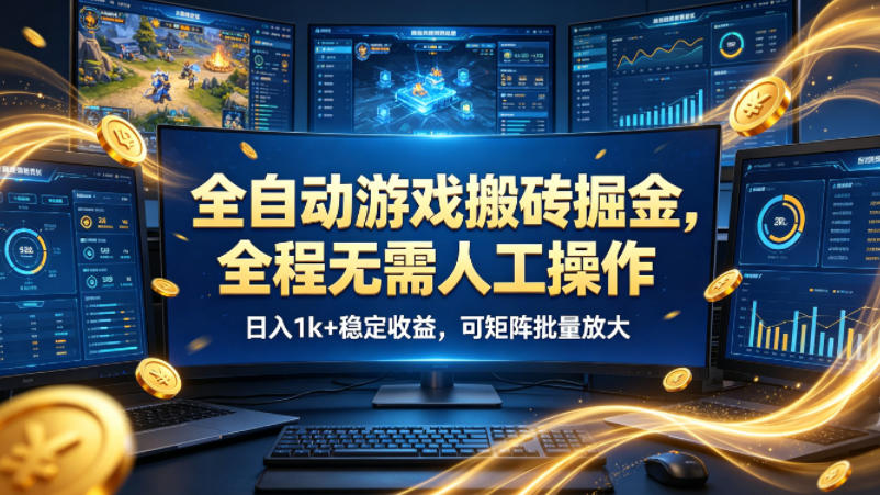 全自动游戏搬砖掘金，全程无需人工操作，日入1k+稳定收益，可矩阵批量放大【揭秘】-宇文网创