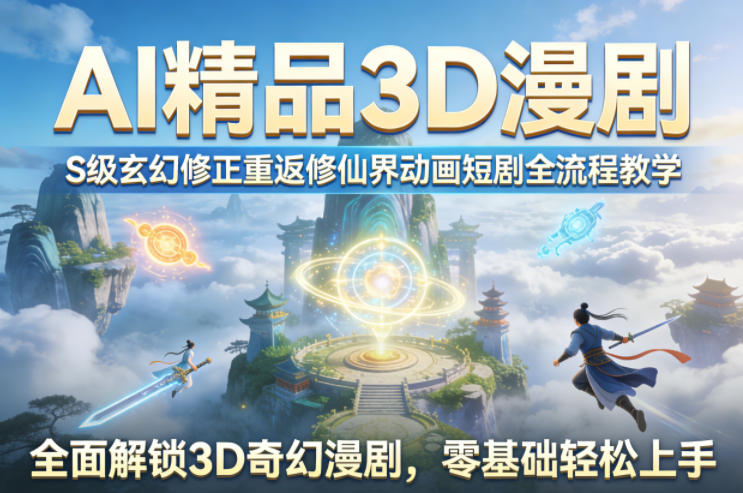 AI精品3D漫剧S级玄幻修正重返修仙界动画短剧全流程教学，全面解锁3D奇幻漫剧，零基础轻松上手-宇文网创