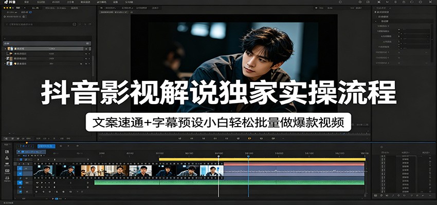 抖音影视解说独家实操流程，文案速通+字幕预设小白轻松批量做爆款视频-宇文网创
