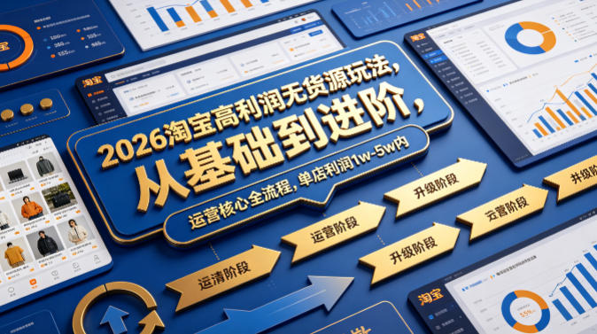 2026淘宝高利润无货源玩法，从基础到进阶，运营核心全流程，单店利润1w-5w内-宇文网创