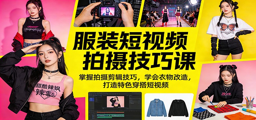 服装短视频拍摄技巧课:掌握拍摄剪辑技巧,学会衣物改造,打造特色穿搭短视频-宇文网创