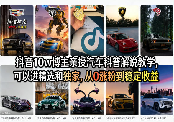 抖音10w博主亲授汽车科普解说教学，可以进精选和独家，从0涨粉到稳定收益（详细视频课程+1T素材）-宇文网创