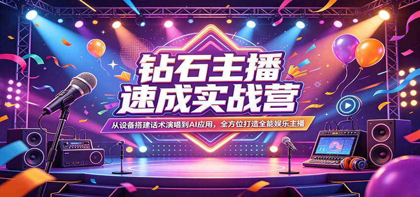 钻石主播速成实战营：从设备搭建话术演唱到AI应用，全方位打造全能娱乐主播-宇文网创