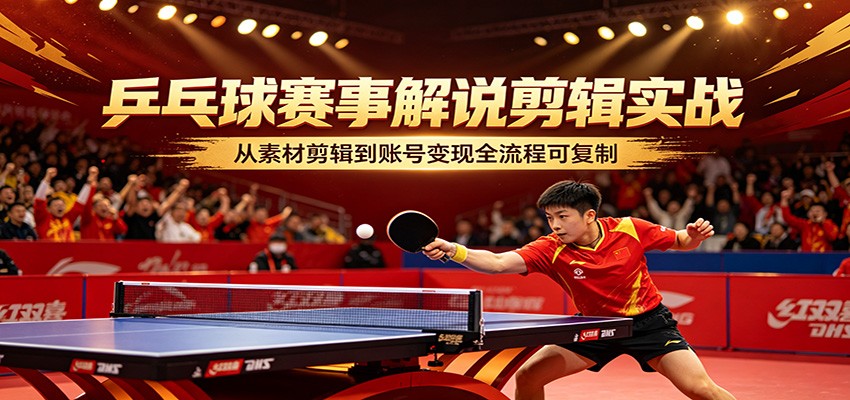 乒乓球赛事解说剪辑实战，从素材剪辑到账号变现全流程可复制-宇文网创