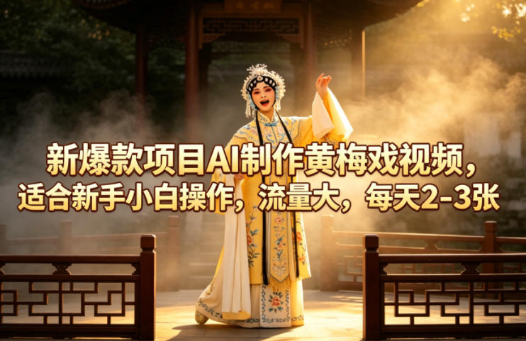 新爆款项目AI制作黄梅戏视频，适合新手小白操作，流量大，每天2-3张-宇文网创