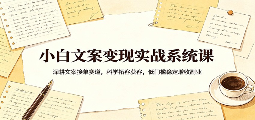 小白文案变现实战系统课：深耕文案接单赛道，科学拓客获客，低门槛稳定增收副业-宇文网创