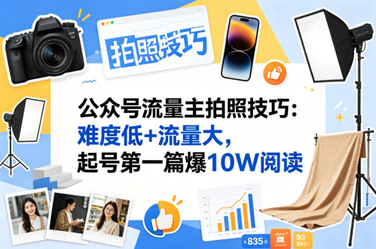 公众号流量主之拍照技巧赛道，难度低+流量大，起号第一篇就爆了10w阅读-宇文网创