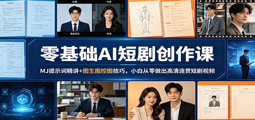 零基础AI短剧创作课：MJ提示词精讲+图生图控图技巧，小白从零做出高清连贯短剧视频-宇文网创