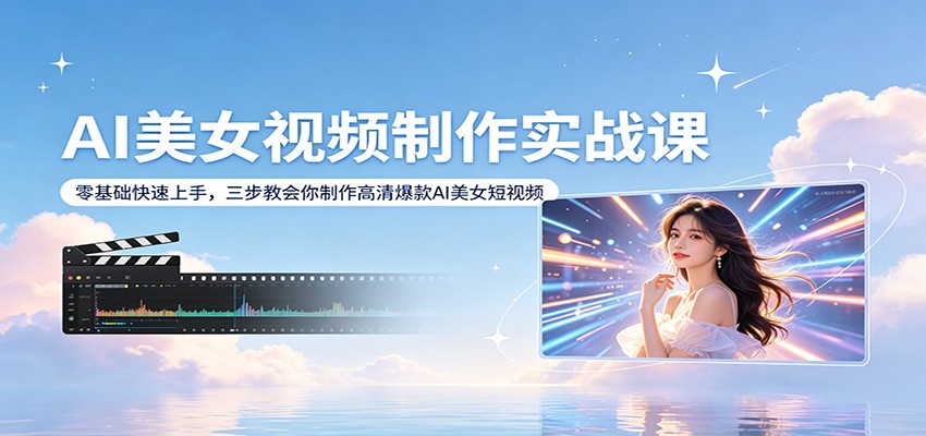 AI美女视频制作实战课：零基础快速上手，三步教会你制作高清爆款AI美女短视频-宇文网创
